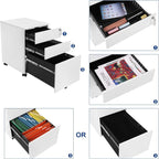 SONGMICS Dulap mobil tip rollbox pentru birouri, din otel, sertar cu sina dosare A4, 39x52x60 cm, alb