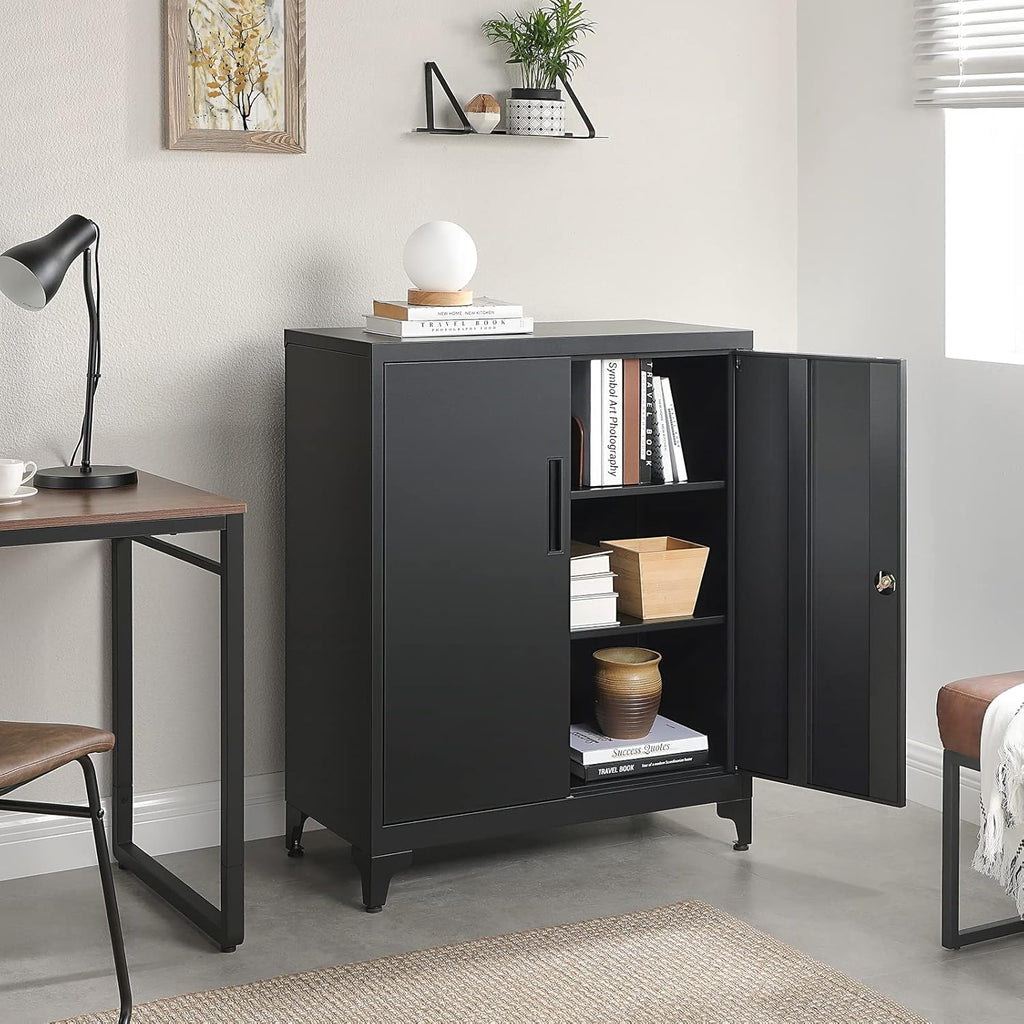 SONGMICS Dulap birou metalic cu 2 usi si sistem de inchidere, multifunctional cu rafturi reglabile, 40x80x90 cm, negru