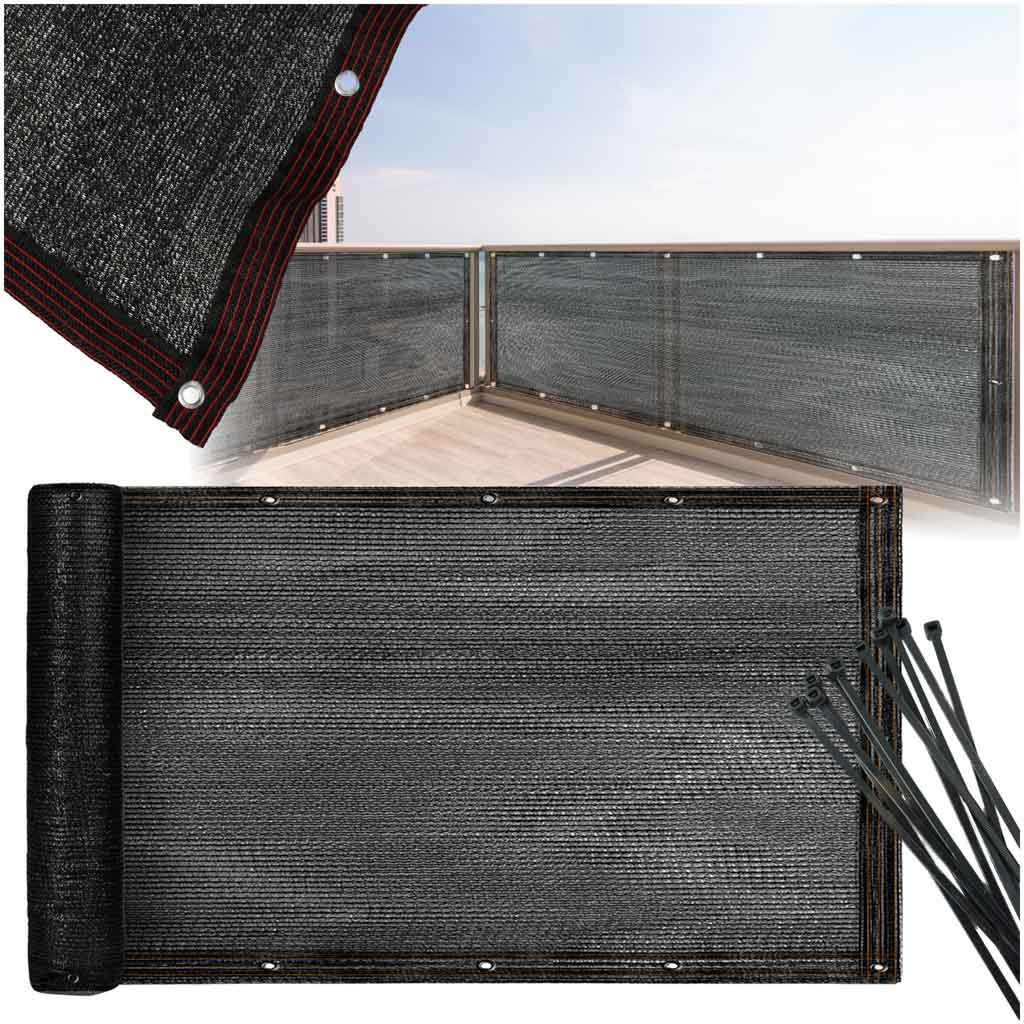 Protectie balcon din plasa PVC, cu inele metalice pentru prindere, 105x700 cm, negru