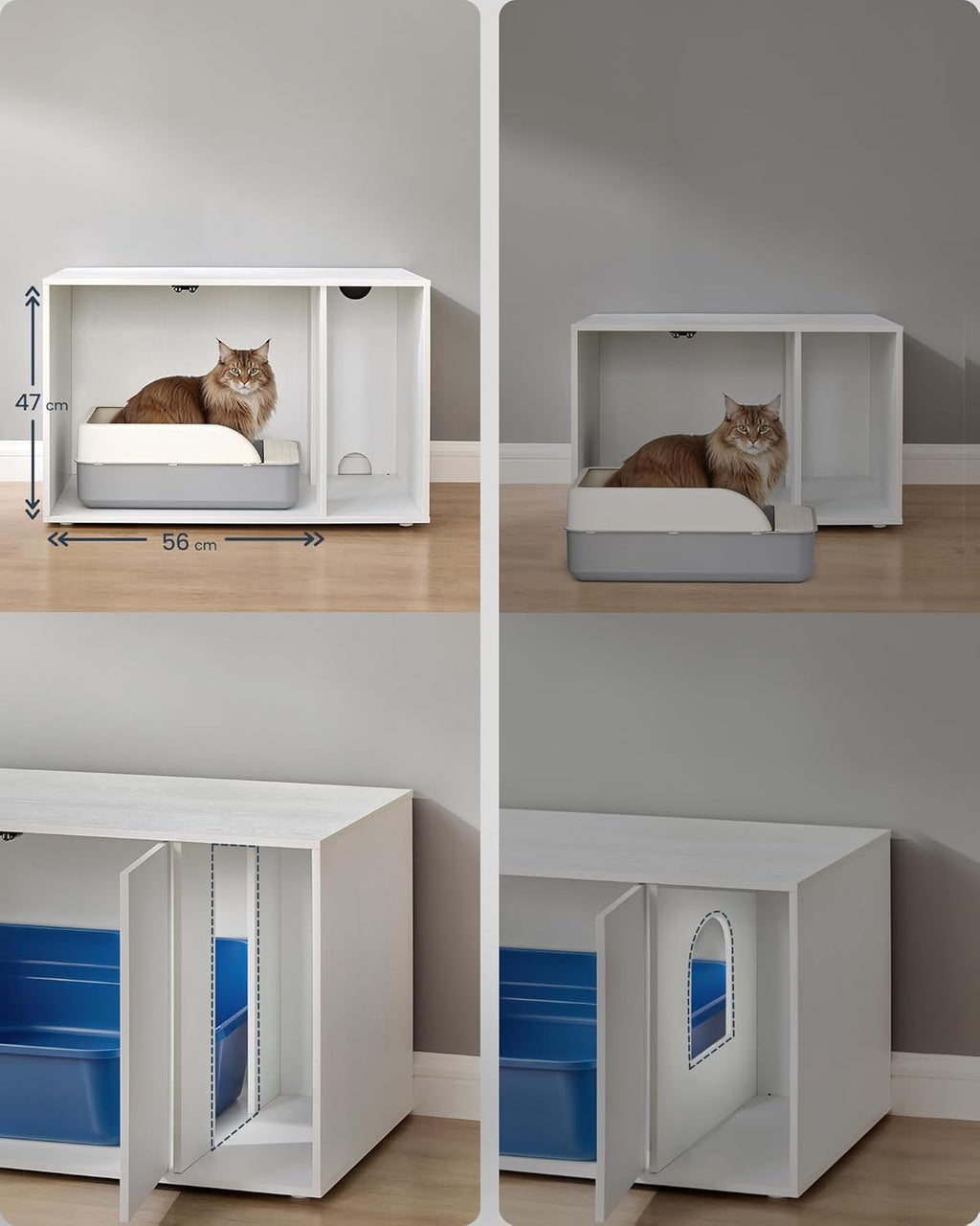 SONGMICS Dulap pentru litiera pisici, montaj rapid fara scule, design minimalist, PAL, 80x50x50 cm, alb