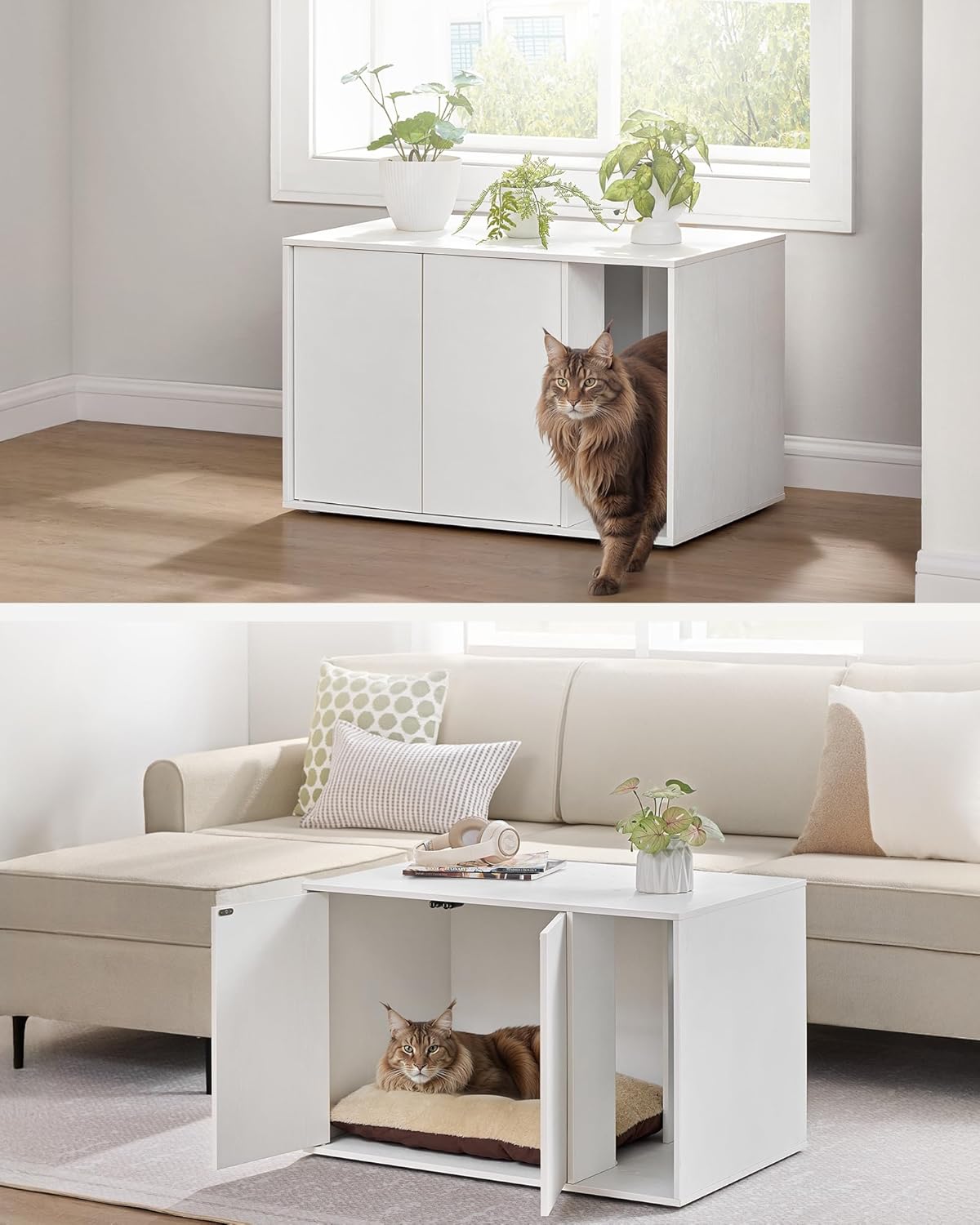 SONGMICS Dulap pentru litiera pisici, montaj rapid fara scule, design minimalist, PAL, 80x50x50 cm, alb