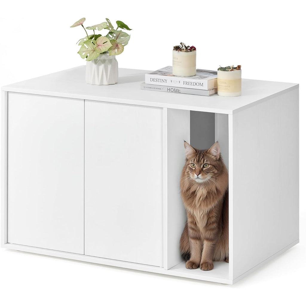 SONGMICS Dulap pentru litiera pisici, montaj rapid fara scule, design minimalist, PAL, 80x50x50 cm, alb