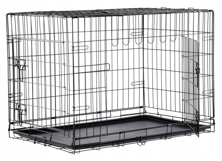 Cusca metalica pliabila pentru animale, cu maner si tava detasabila, 107x69x76 cm, negru