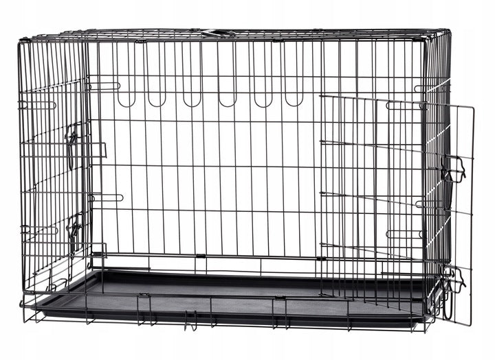 Cusca metalica pliabila pentru animale, cu maner si tava detasabila, 107x69x76 cm, negru