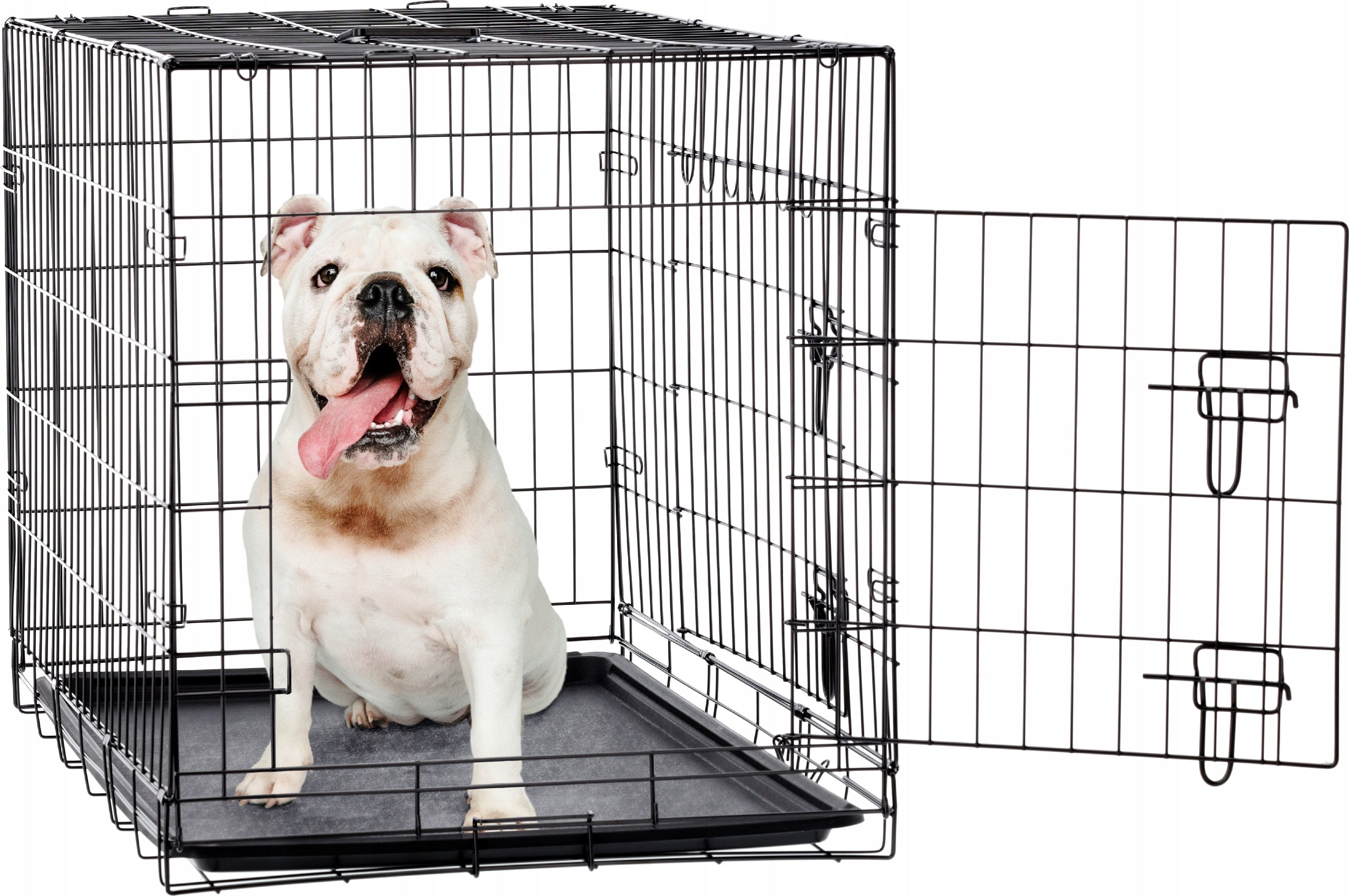 Cusca metalica pliabila pentru animale, cu maner si tava detasabila, 107x69x76 cm, negru