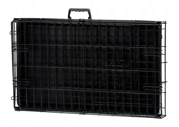 Cusca metalica pliabila pentru animale, cu maner si tava detasabila, 107x69x76 cm, negru