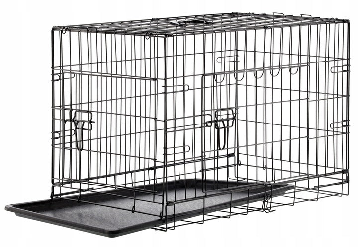 Cusca metalica pliabila pentru animale, cu maner si tava detasabila, 107x69x76 cm, negru