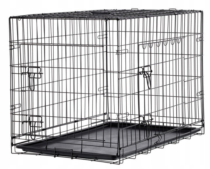Cusca metalica pliabila pentru animale, cu maner si tava detasabila, 107x69x76 cm, negru