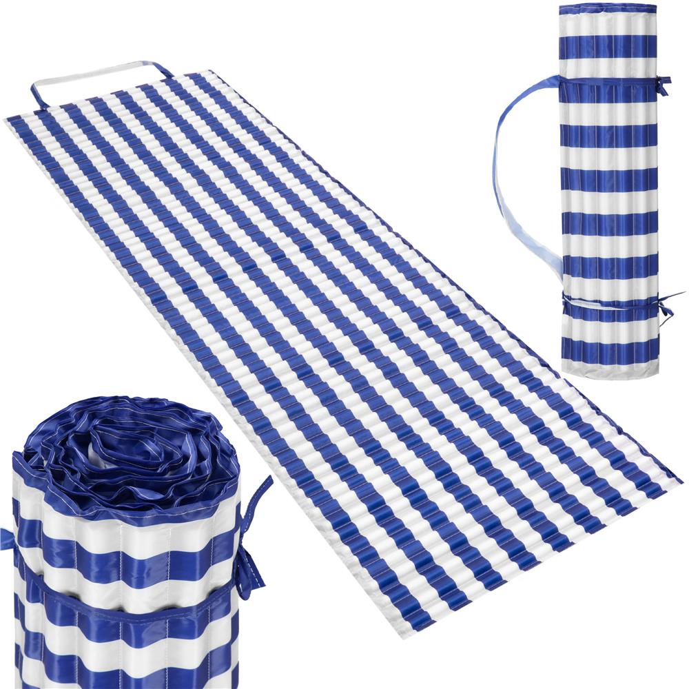 Saltea plaja pliabila din spuma EPE, cu maner si prindere, 180x60x1 cm, albastru cu dungi