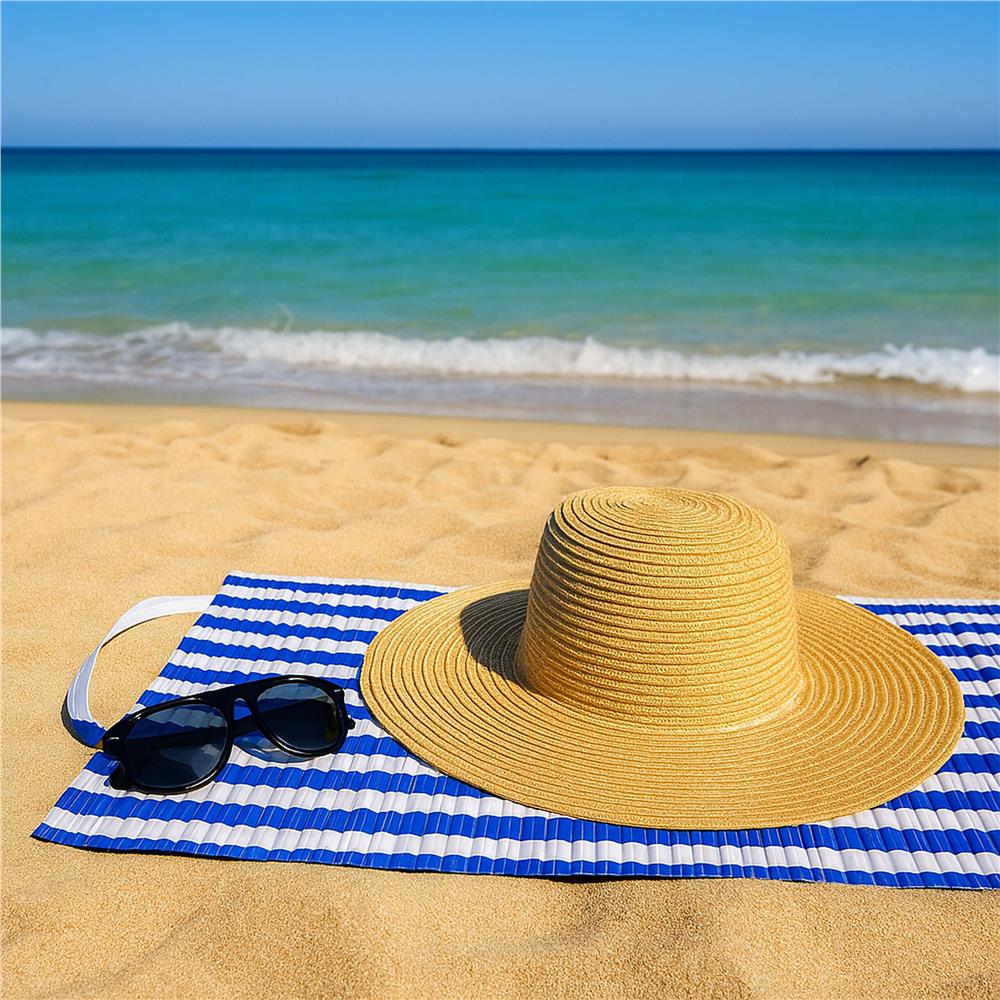 Saltea plaja pliabila din spuma EPE, cu maner si prindere, 180x60x1 cm, albastru cu dungi