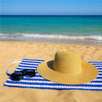 Saltea plaja pliabila din spuma EPE, cu maner si prindere, 180x60x1 cm, albastru cu dungi