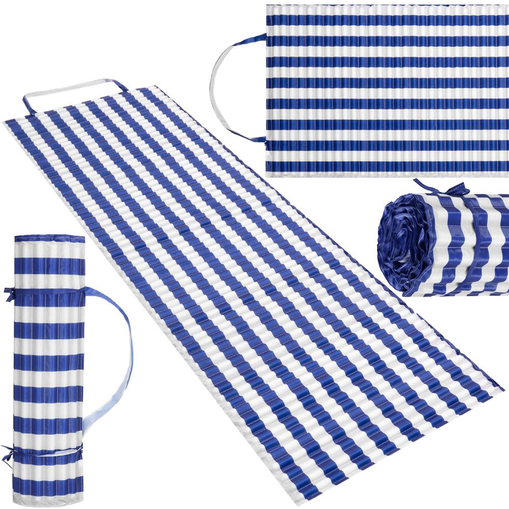 Saltea plaja pliabila din spuma EPE, cu maner si prindere, 180x60x1 cm, albastru cu dungi