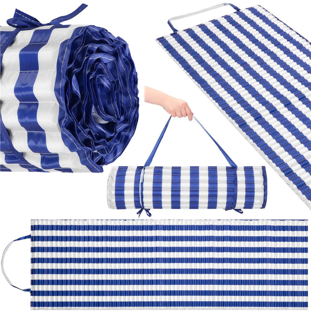 Saltea plaja pliabila din spuma EPE, cu maner si prindere, 180x60x1 cm, albastru cu dungi