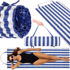 Saltea plaja pliabila din spuma EPE, cu maner si prindere, 180x60x1 cm, albastru cu dungi