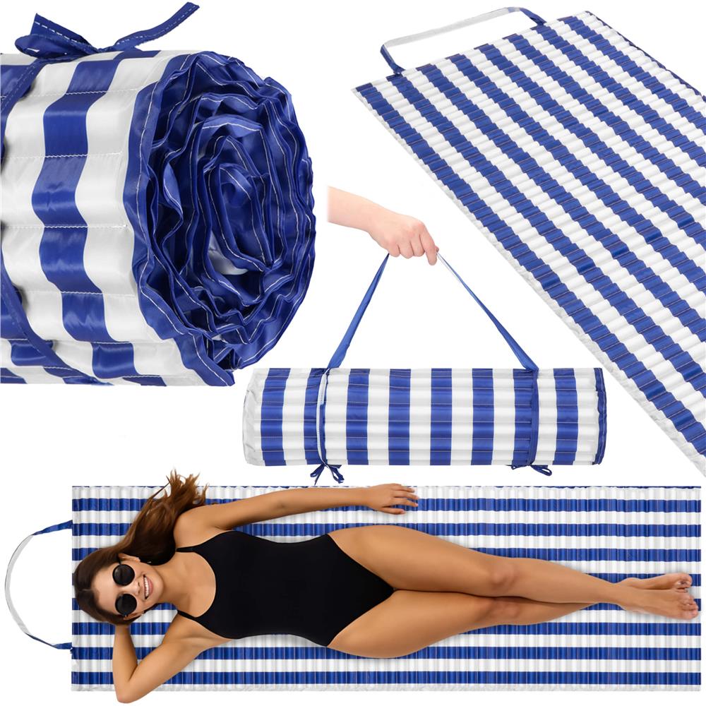 Saltea plaja pliabila din spuma EPE, cu maner si prindere, 180x60x1 cm, albastru cu dungi