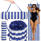 Saltea plaja pliabila din spuma EPE, cu maner si prindere, 180x60x1 cm, albastru cu dungi