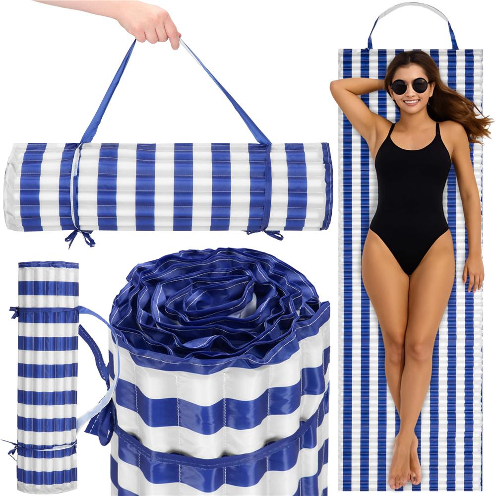 Saltea plaja pliabila din spuma EPE, cu maner si prindere, 180x60x1 cm, albastru cu dungi