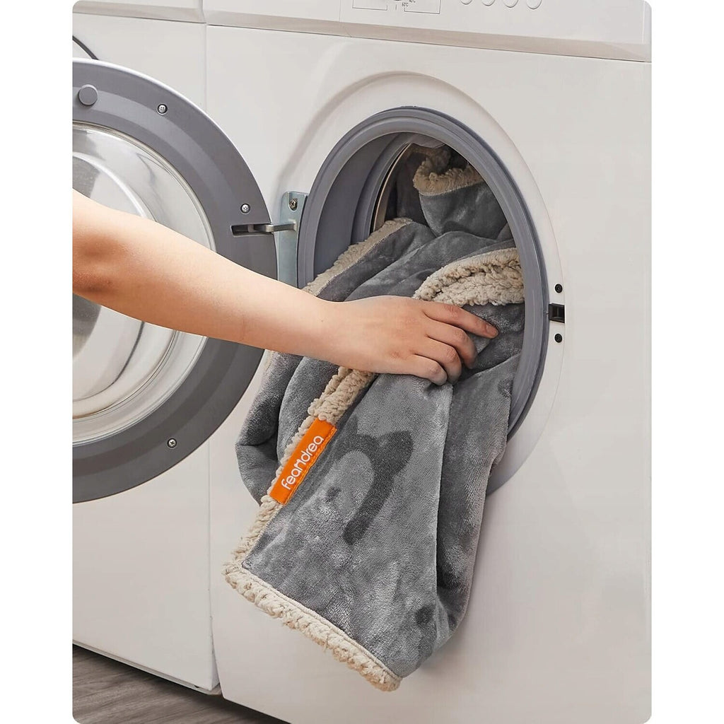 FEANDREA Patura impermeabila XXL pentru caini, fleece si flanel, fata dubla, 203x152 cm, gri