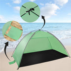 Cort plaja XXL semi-inchis cu protectie UV, podea izolanta, 210x120x112 cm, verde