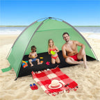 Cort plaja XXL semi-inchis cu protectie UV, podea izolanta, 210x120x112 cm, verde