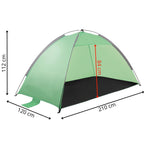 Cort plaja XXL semi-inchis cu protectie UV, podea izolanta, 210x120x112 cm, verde