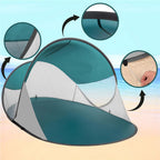 Cort plaja autoexpansibil POP-UP cu protectie UV, podea izolanta si husa transport, 190x120x100 cm, turcoaz si gri