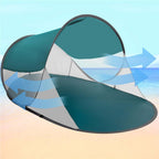 Cort plaja autoexpansibil POP-UP cu protectie UV, podea izolanta si husa transport, 190x120x100 cm, turcoaz si gri