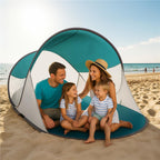 Cort plaja autoexpansibil POP-UP cu protectie UV, podea izolanta si husa transport, 190x120x100 cm, turcoaz si gri