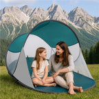 Cort plaja autoexpansibil POP-UP cu protectie UV, podea izolanta si husa transport, 190x120x100 cm, turcoaz si gri