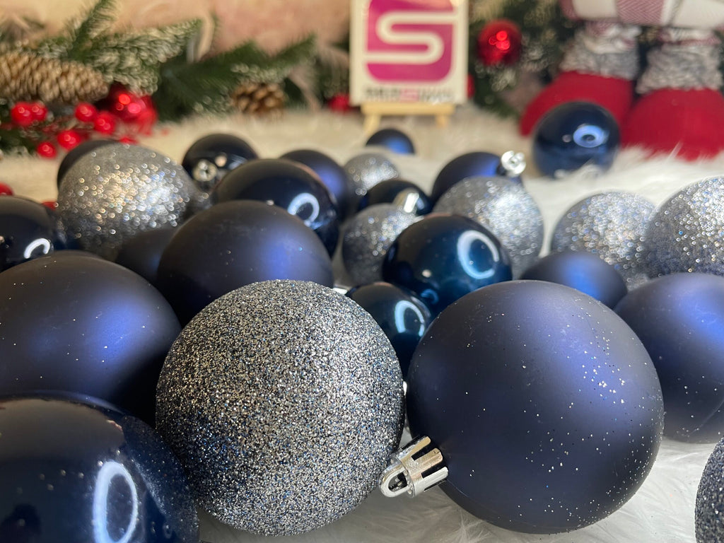 Set globuri de Craciun, 30 bucati, 3 modele, 4/5/6cm, albastru deschis