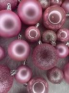 Set globuri de Craciun, 30 bucati, 3 modele, 4/5/6cm, roz