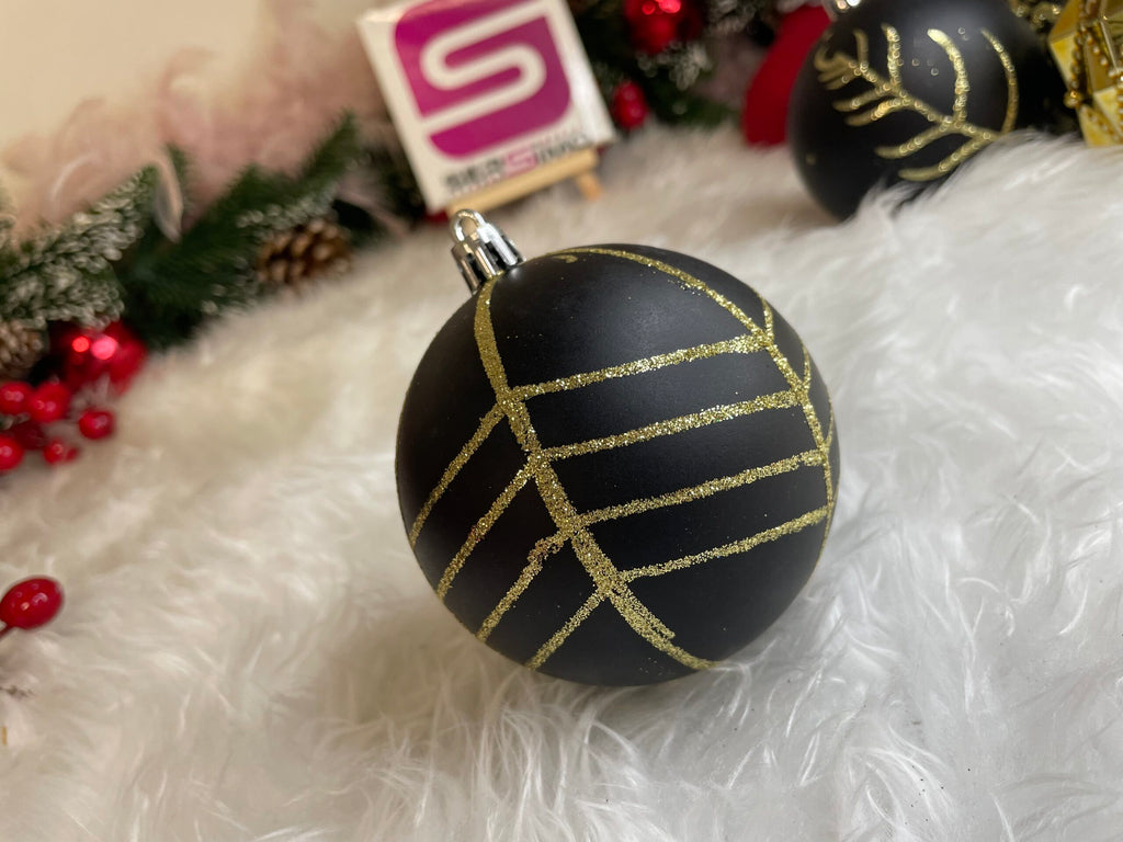 Set globuri de Craciun, 16 bucati, 8cm, 6 modele, negru auriu