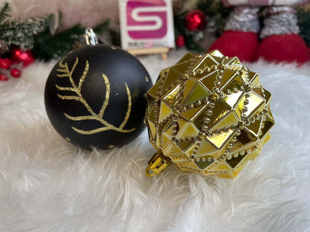 Set globuri de Craciun, 16 bucati, 8cm, 6 modele, negru auriu