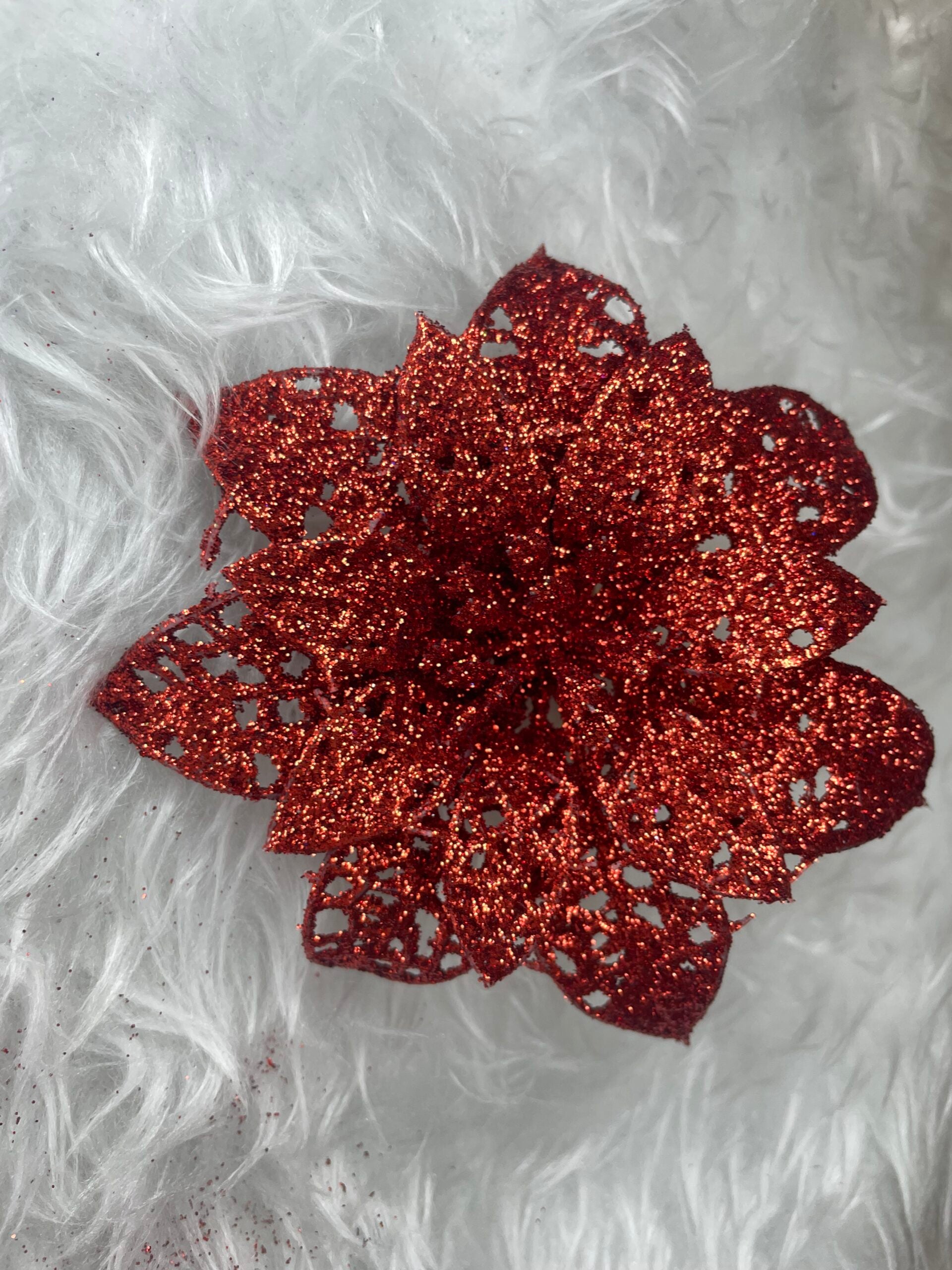 Set 10 ornamente pentru bradul de Craciun, stea Poinsettia, 10cm, rosu