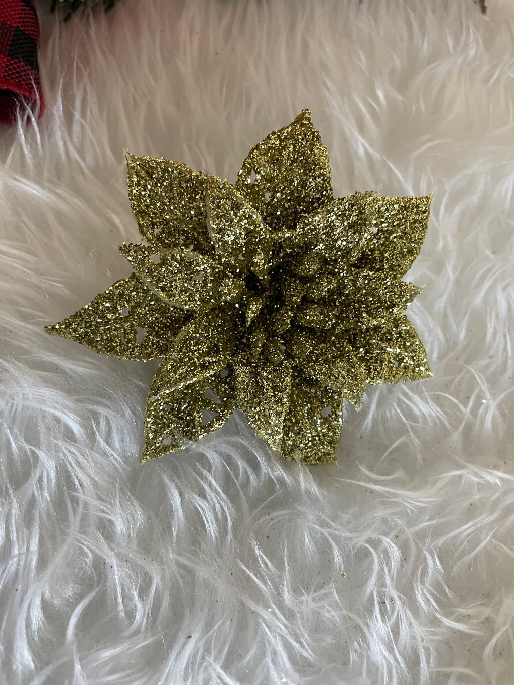 Set 10 ornamente pentru bradul de Craciun, stea Poinsettia, 14cm, auriu