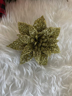 Set 10 ornamente pentru bradul de Craciun, stea Poinsettia, 14cm, auriu