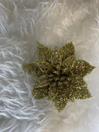 Set 10 ornamente pentru bradul de Craciun, stea Poinsettia, 14cm, auriu