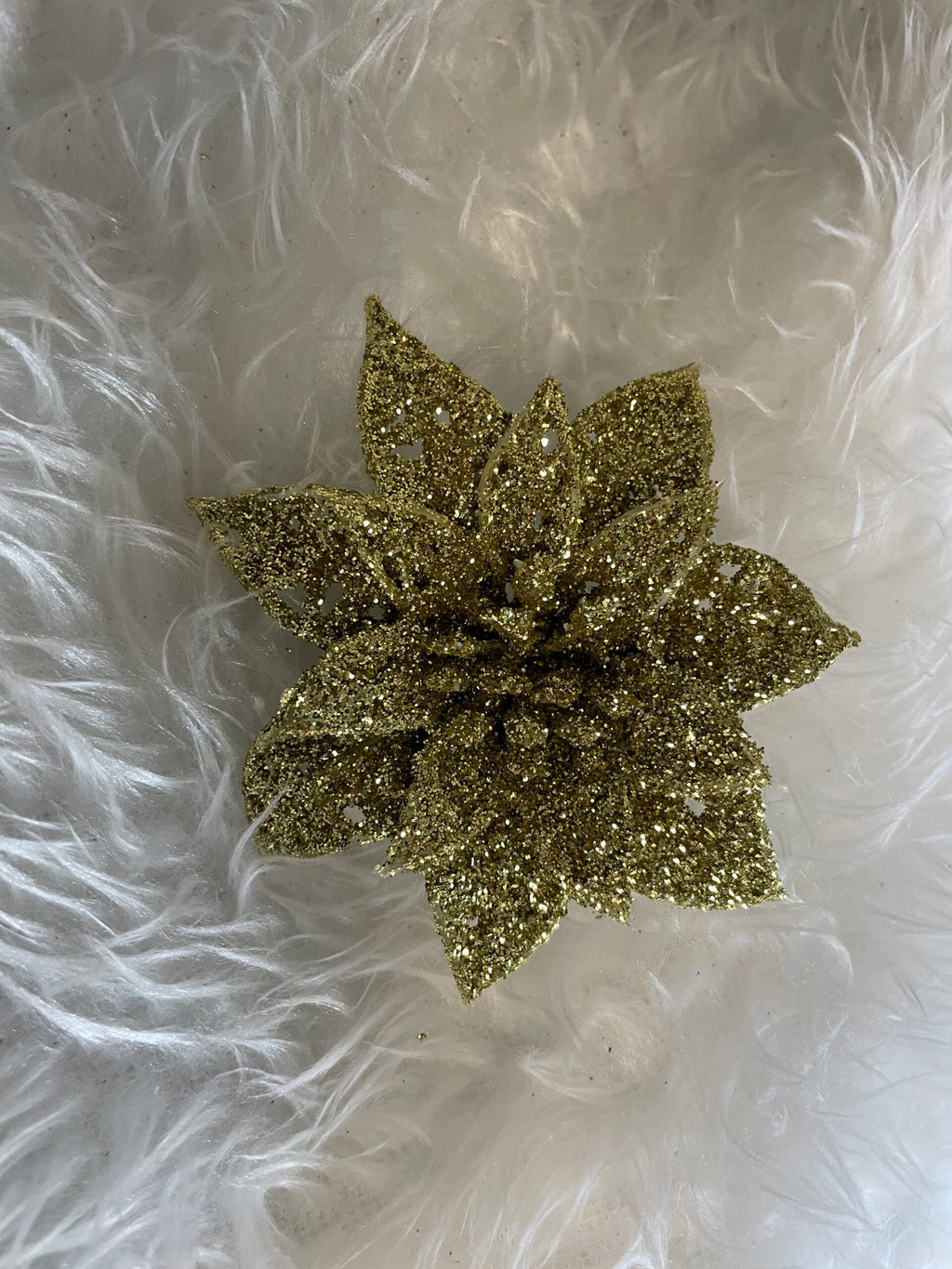 Set 10 ornamente pentru bradul de Craciun, stea Poinsettia, 14cm, auriu