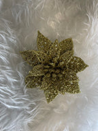 Set 10 ornamente pentru bradul de Craciun, stea Poinsettia, 14cm, auriu