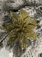 Set 10 ornamente pentru bradul de Craciun, stea Poinsettia, 14cm, auriu