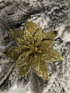 Set 10 ornamente pentru bradul de Craciun, stea Poinsettia, 14cm, auriu