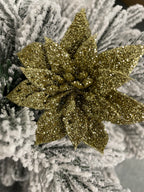 Set 10 ornamente pentru bradul de Craciun, stea Poinsettia, 14cm, auriu