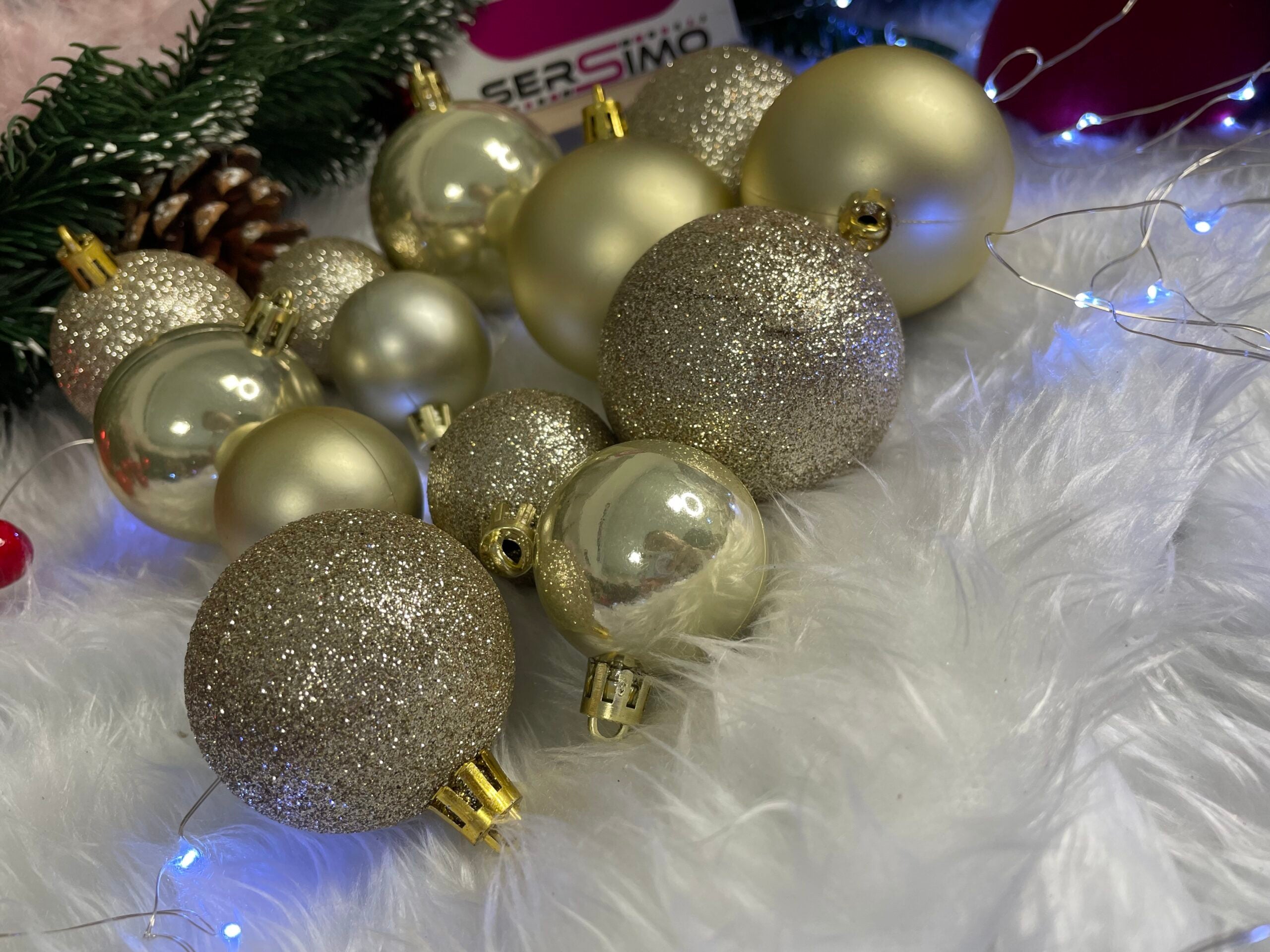 Set globuri de Craciun, 30 bucati, 3 modele, 4/5/6cm, auriu