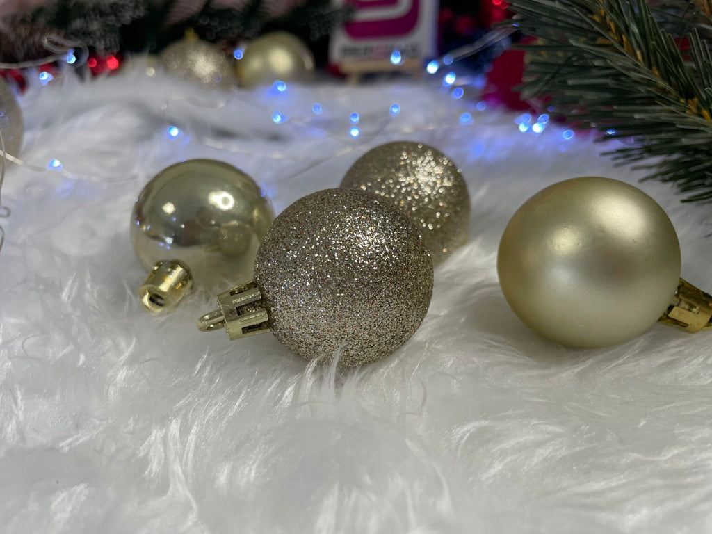 Set globuri de Craciun, 30 bucati, 3 modele, 4/5/6cm, auriu