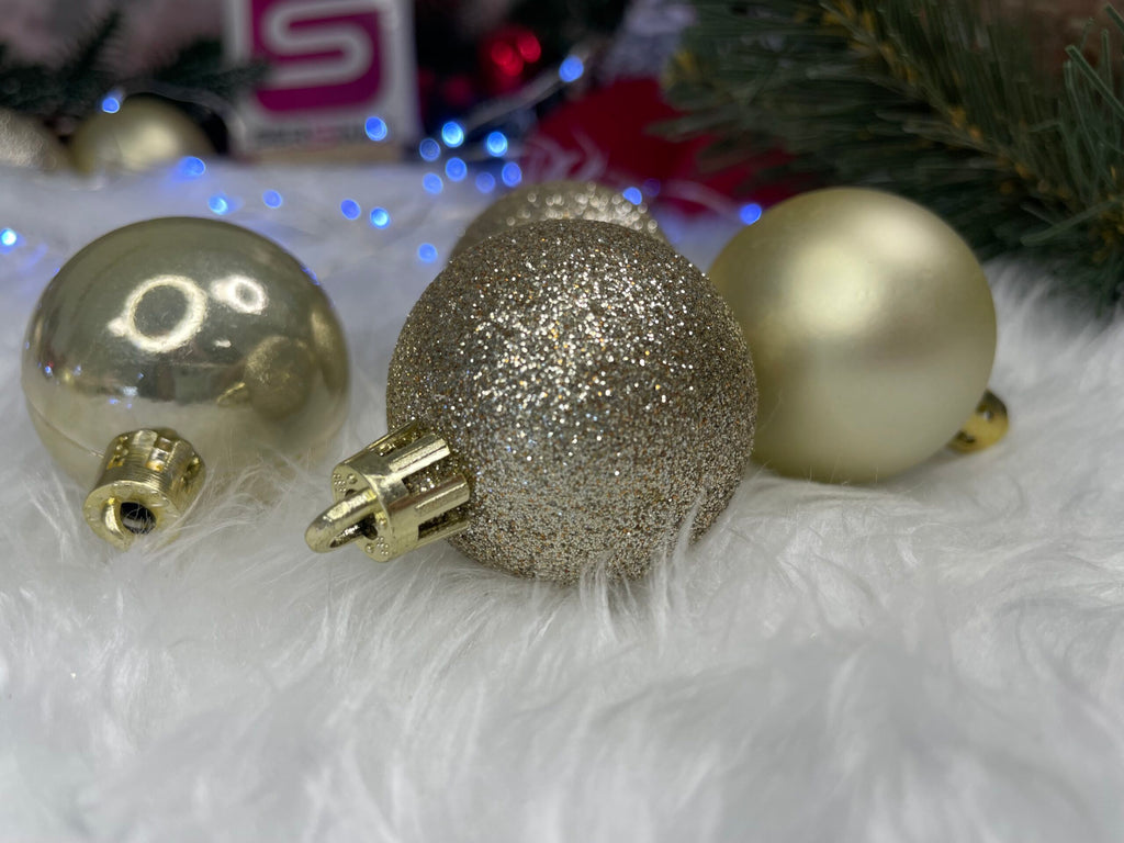 Set globuri de Craciun, 30 bucati, 3 modele, 4/5/6cm, auriu