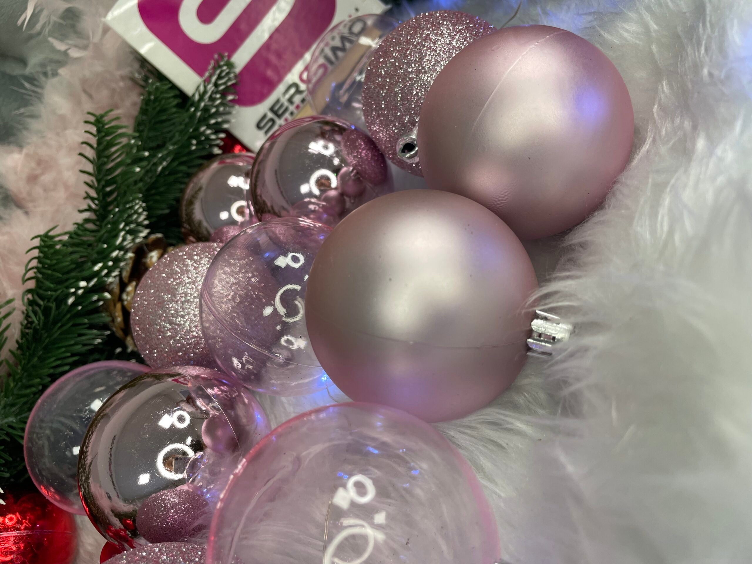 Set globuri de Craciun, 100 bucati, 6cm, roz