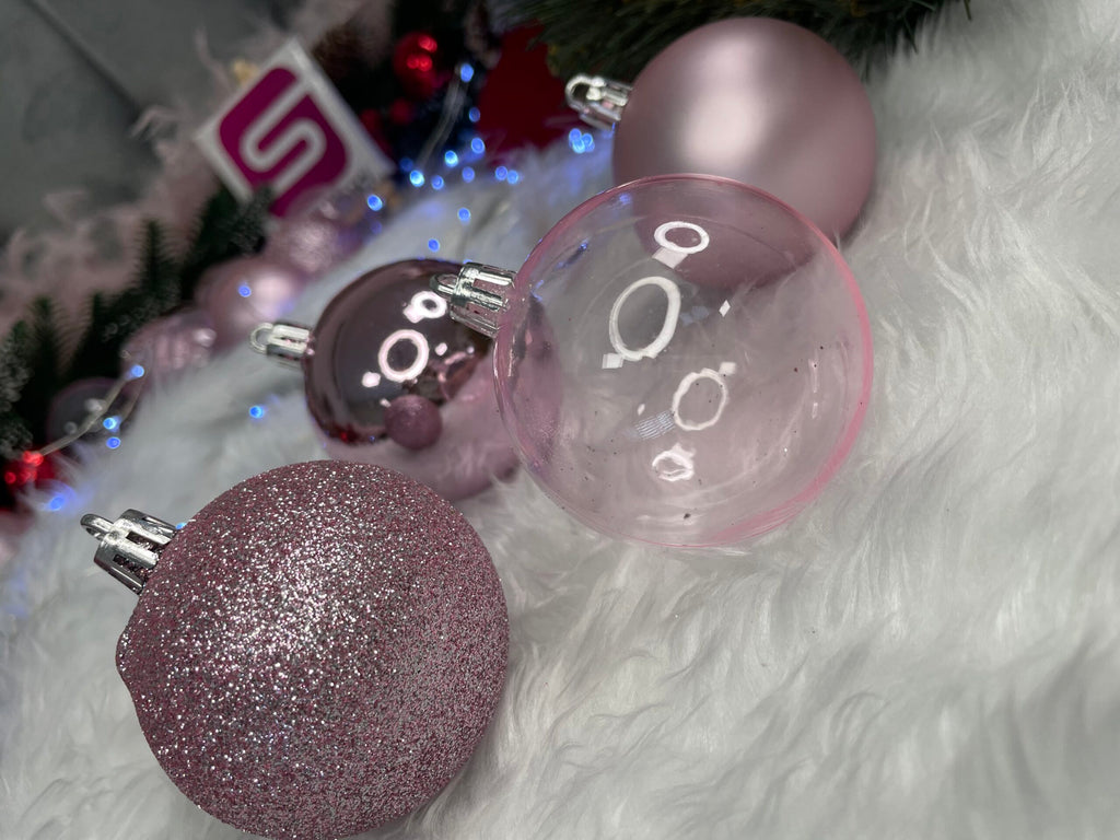 Set globuri de Craciun, 100 bucati, 6cm, roz