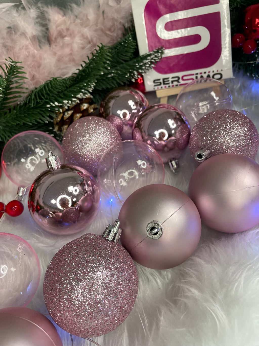 Set globuri de Craciun, 100 bucati, 6cm, roz