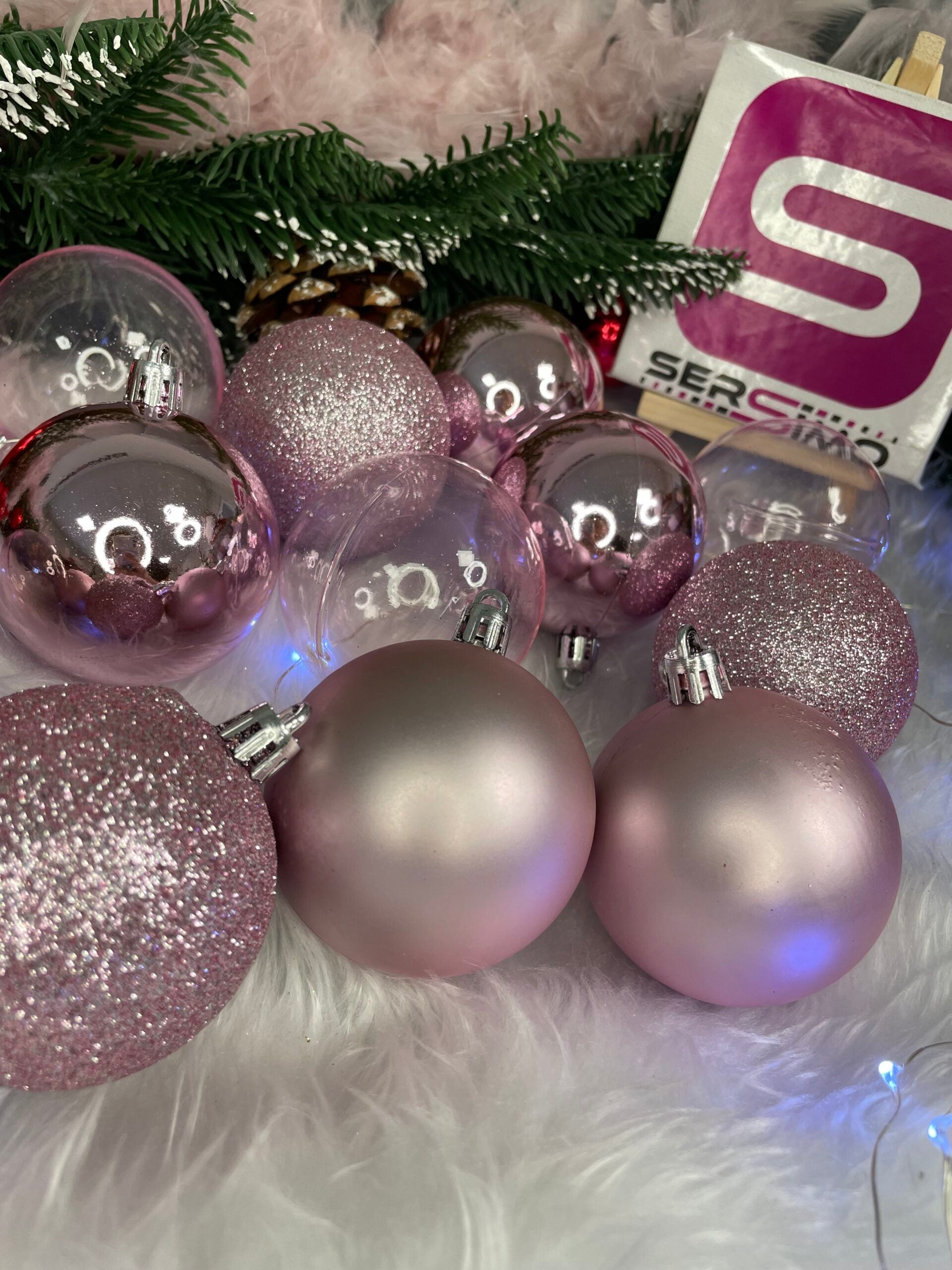 Set globuri de Craciun, 100 bucati, 6cm, roz