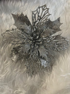 Set 10 ornamente pentru bradul de Craciun, stea Poinsettia, 16cm, argintiu